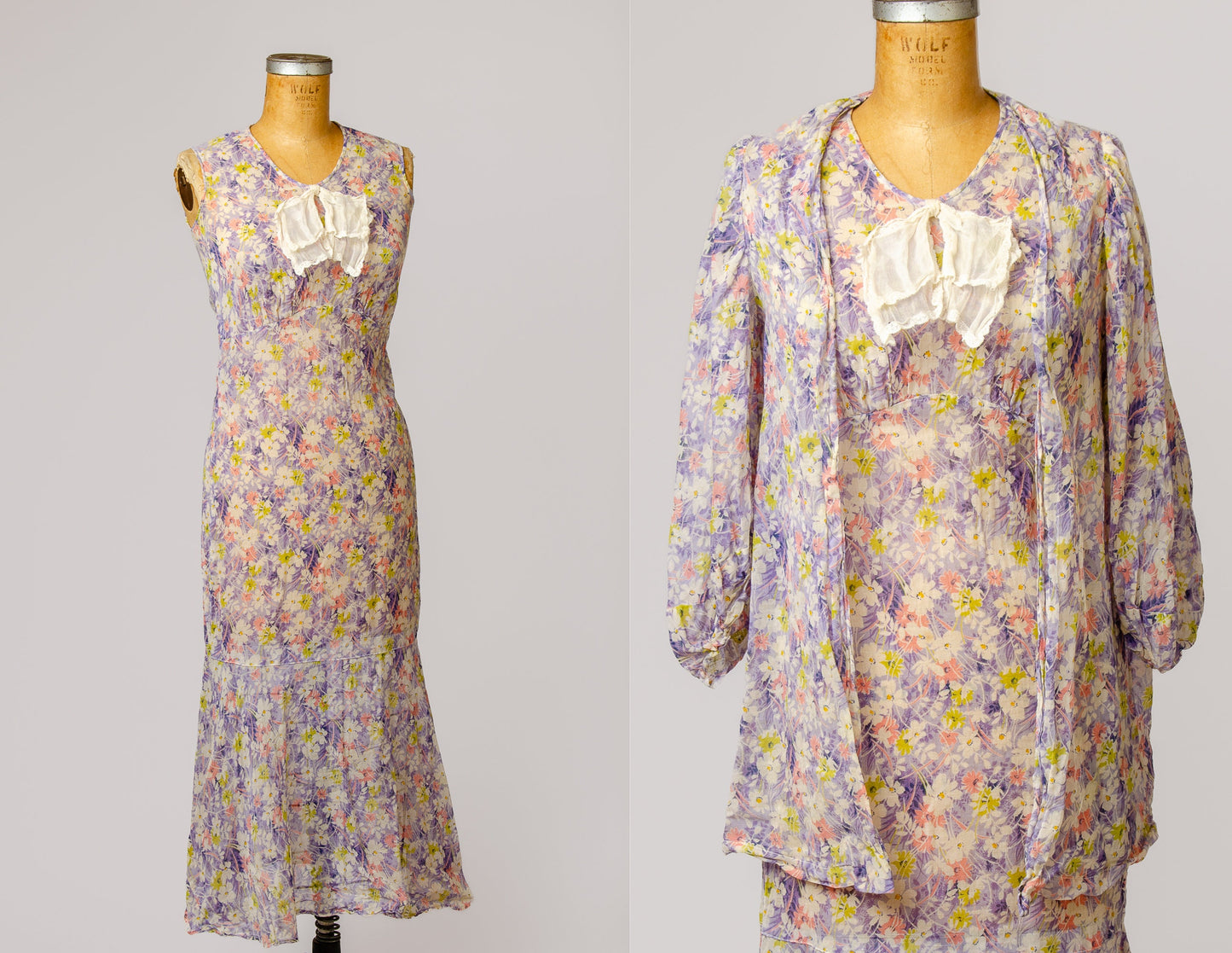 1920s Cotton Floral Two Piece Dress & Jacket Garden Dress