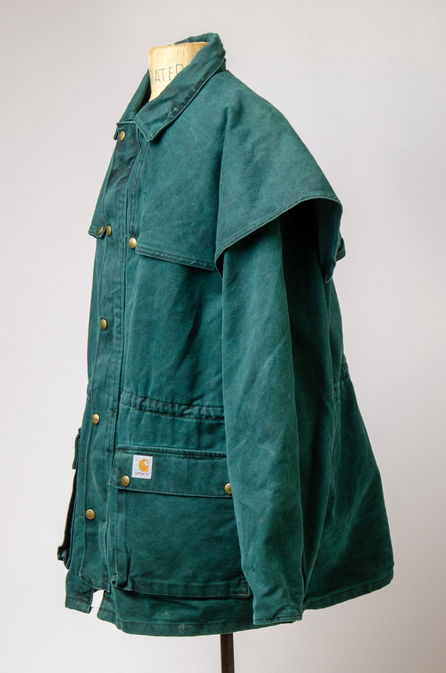 Vintage Carhartt Storm Shield Duck Jacket Green Heavy Denim Lined Duster Jacket