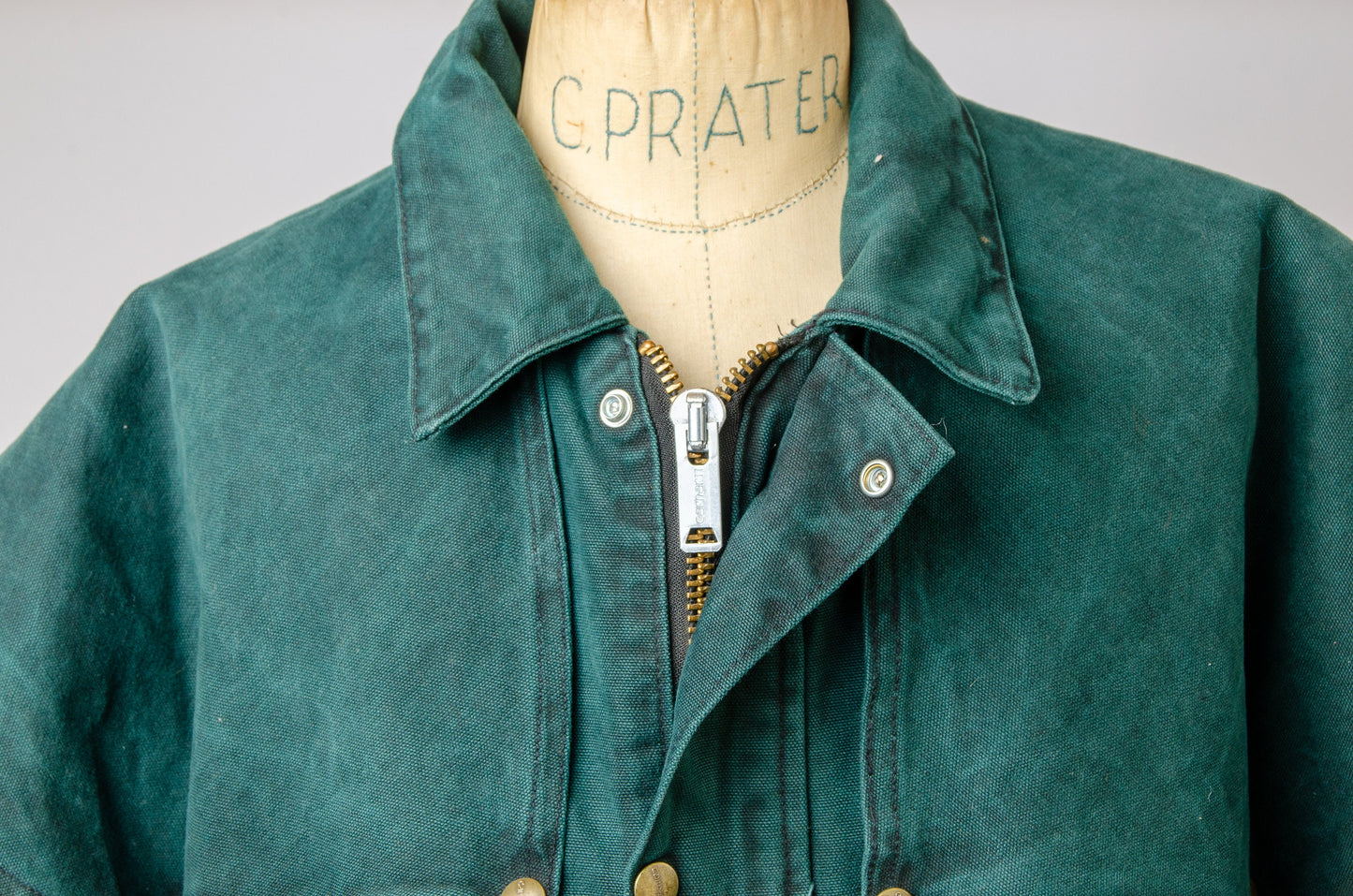 Vintage Carhartt Storm Shield Duck Jacket Green Heavy Denim Lined Duster Jacket