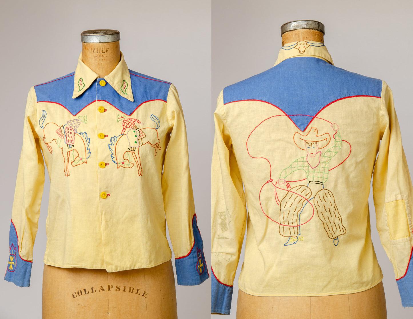 1940s Embroidered Western Shirt Cotton Two Tone Cowboy Rockabilly Shirt