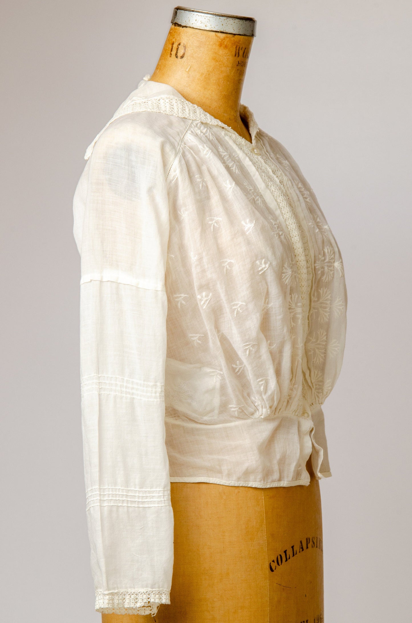 Edwardian Cotton Blouse White Batiste Embroidered Button Up Blouse