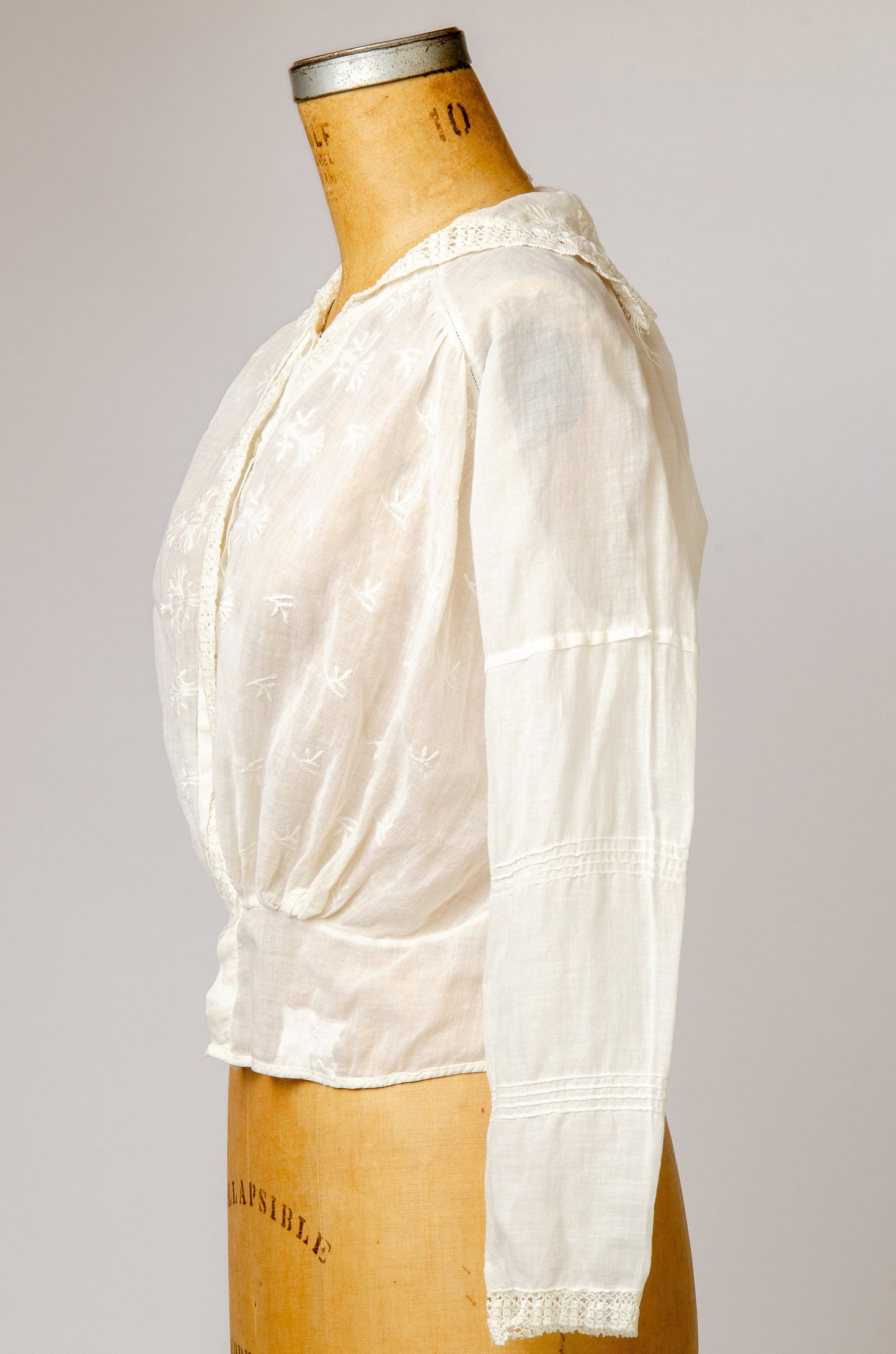 Edwardian Cotton Blouse White Batiste Embroidered Button Up Blouse