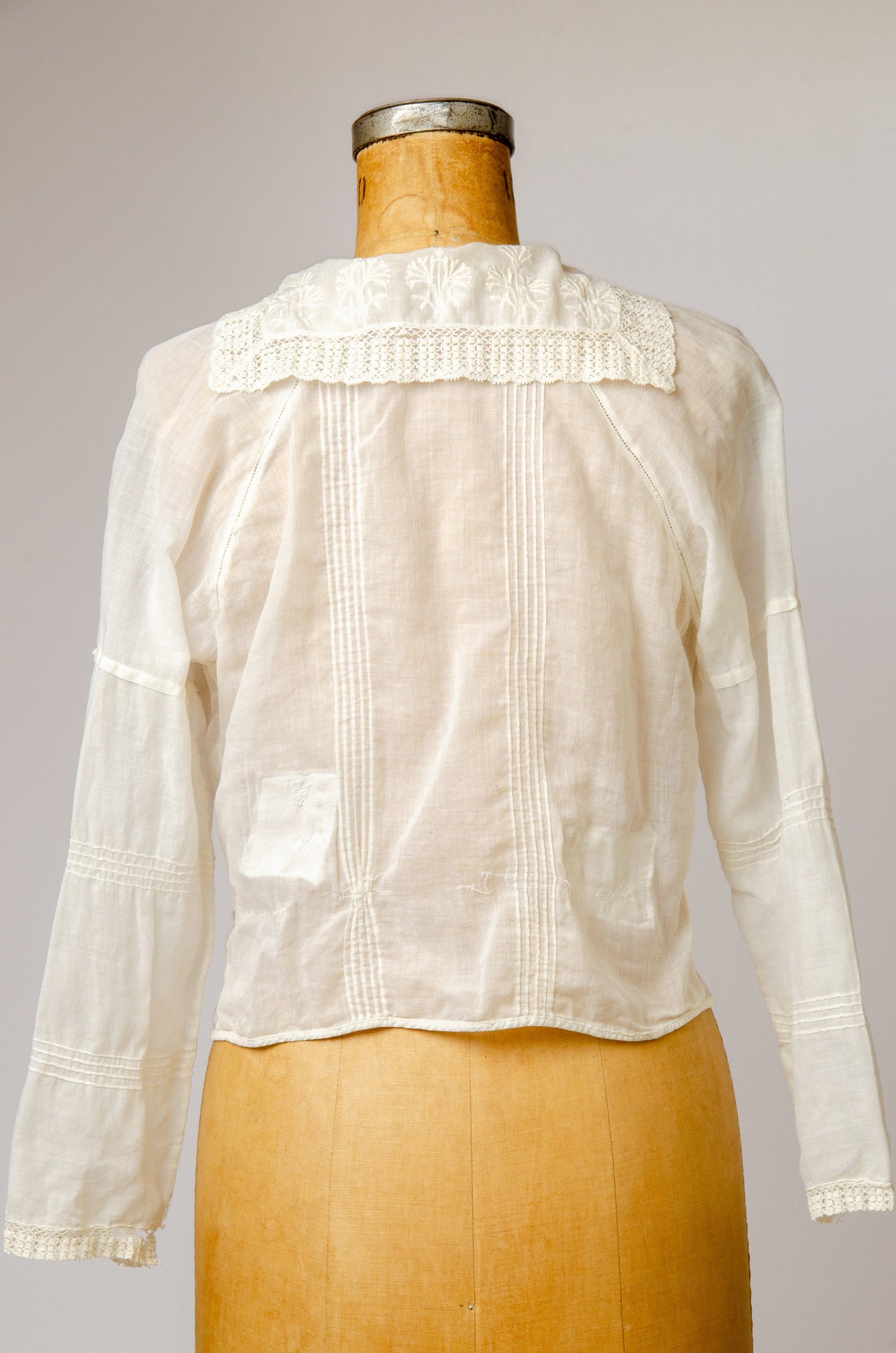 Edwardian Cotton Blouse White Batiste Embroidered Button Up Blouse