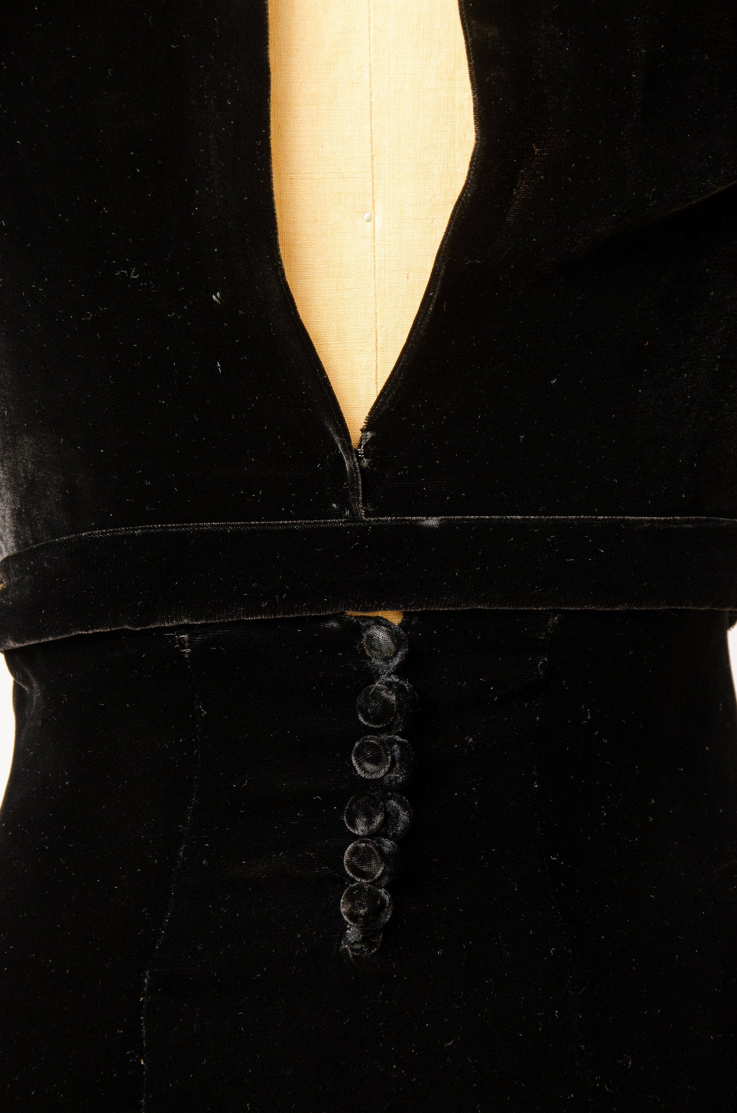 1940s Open Back Velvet Cocktail Dress Black Deco Formal Dress