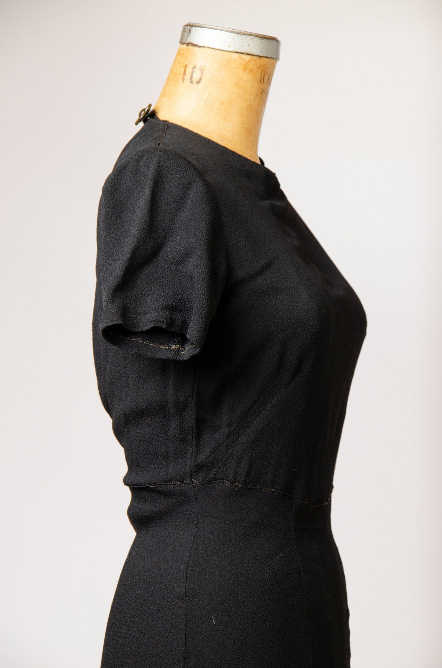 1940s Open Back Rayon Cocktail Dress Black Deco Formal Dress