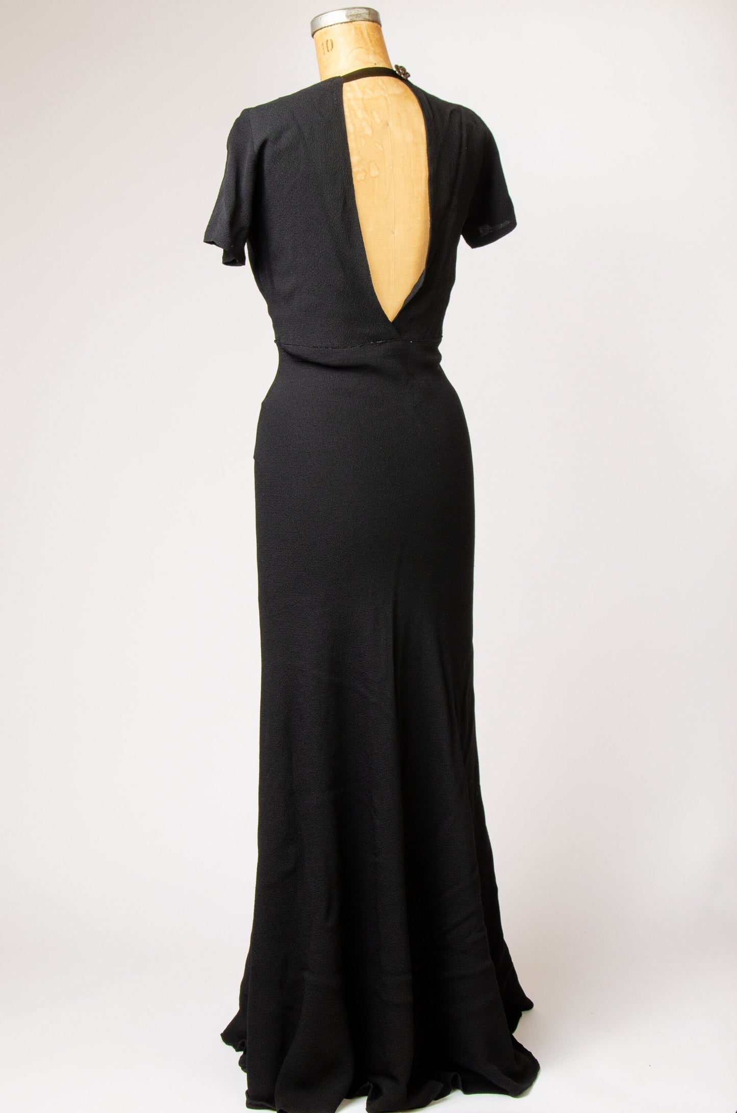 1940s Open Back Rayon Cocktail Dress Black Deco Formal Dress