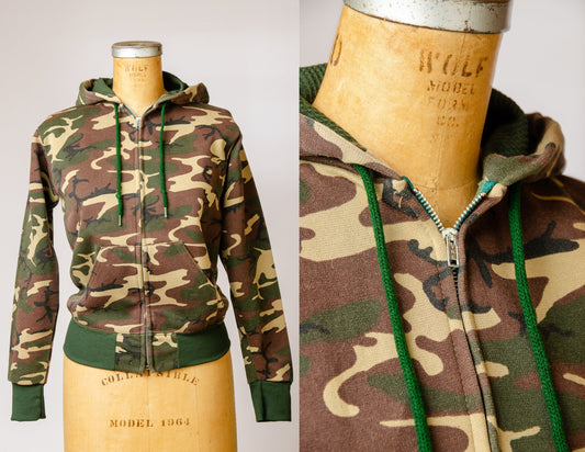 1990s Camo Hoodie Army Zip Up Camouflage Hooded Sweatshirt