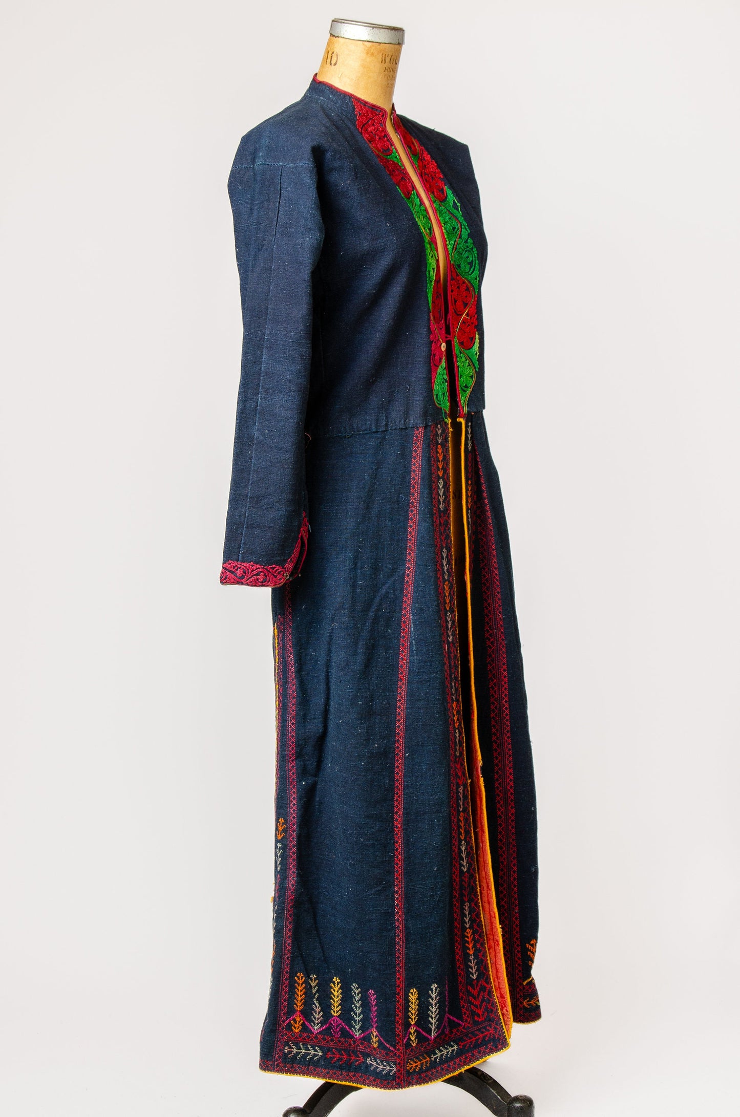 Antique Indigo Bedouin Coat Hand Embroidered Syrian Overcoat