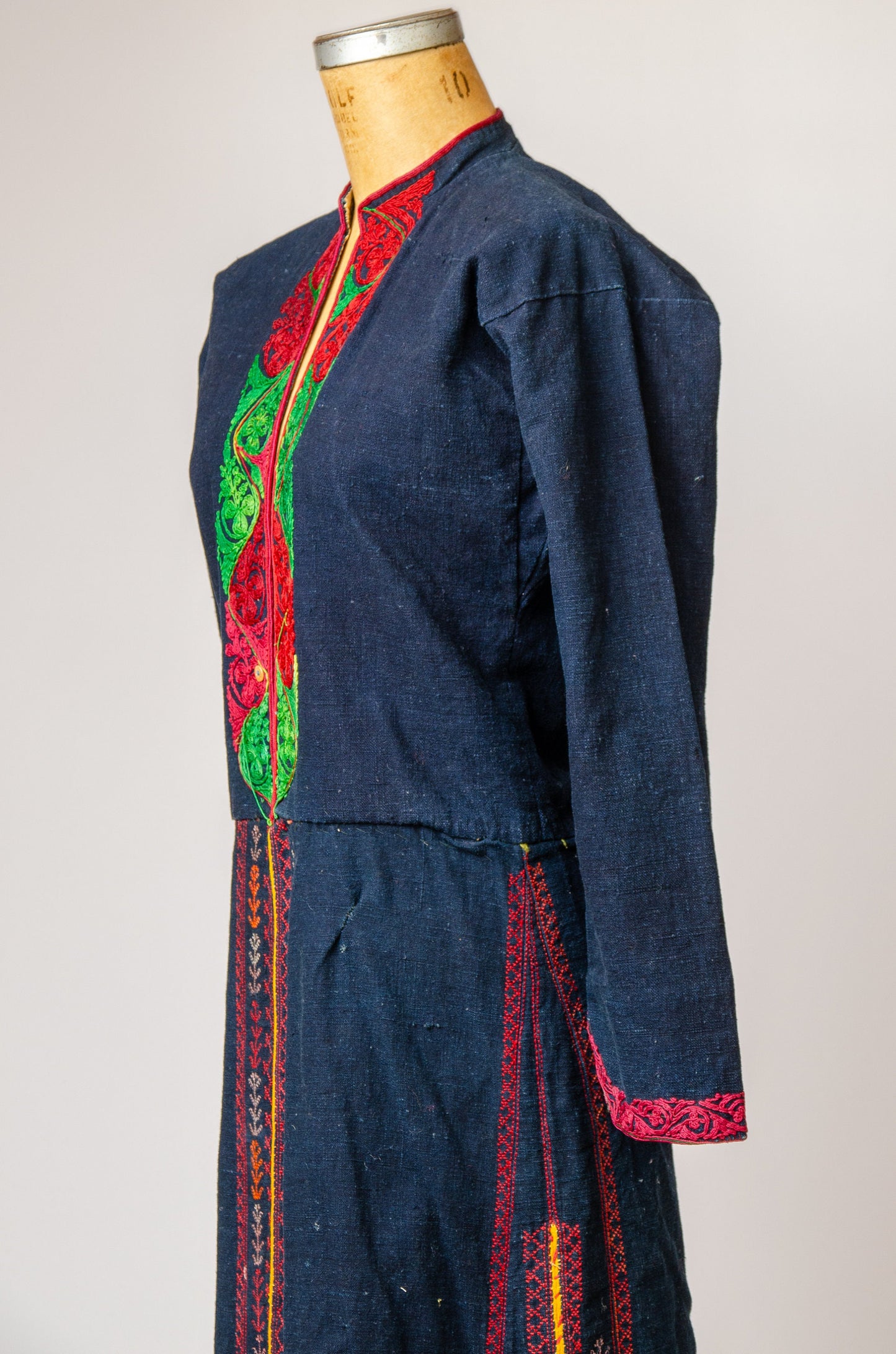 Antique Indigo Bedouin Coat Hand Embroidered Syrian Overcoat