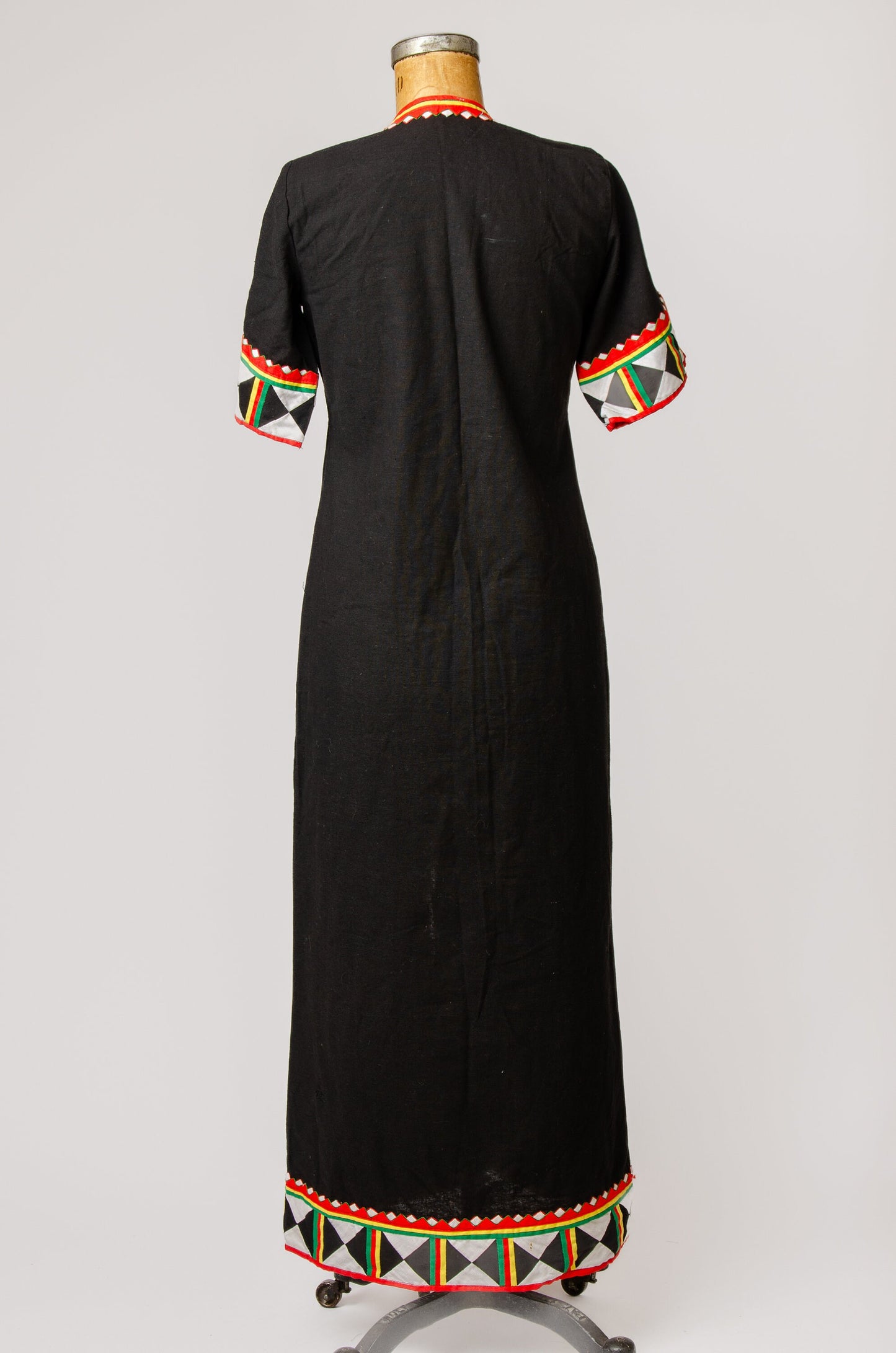 1970s Geometric Cotton Dress Thai Patchwork  Bohemian Maxi Dress