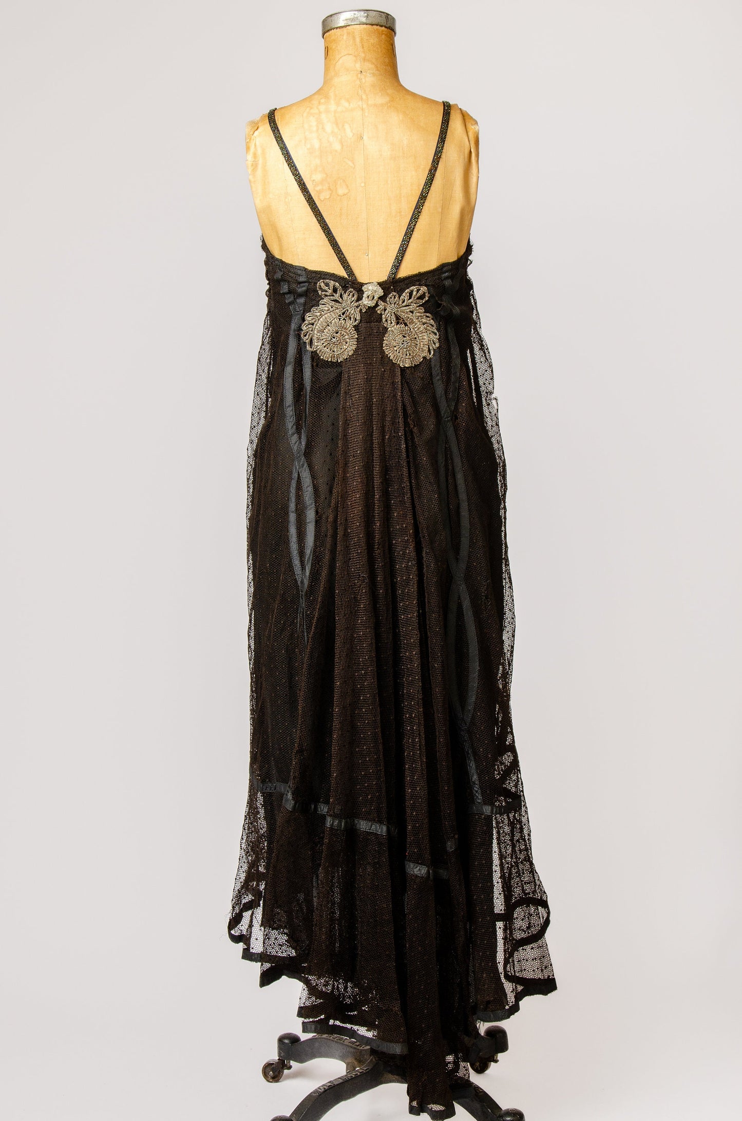 1920s Flapper Dress Black Lace Rhinestone Open Back Dress