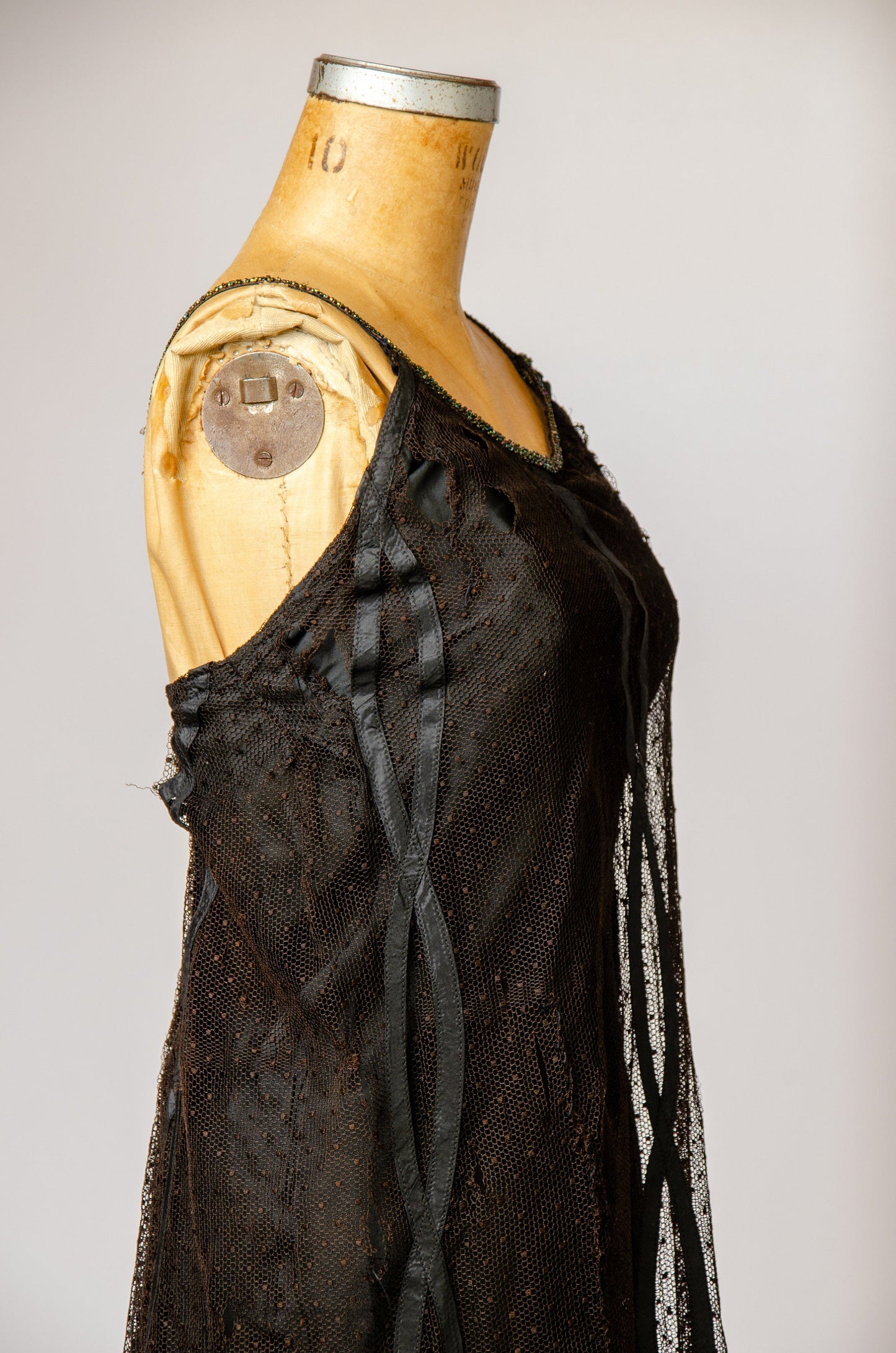 1920s Flapper Dress Black Lace Rhinestone Open Back Dress