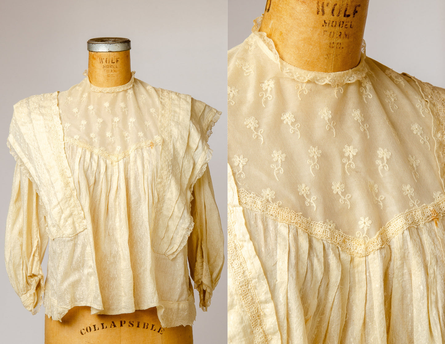 Victorian Blouse 1800's Distressed Ivory Cotton Folk Blouse