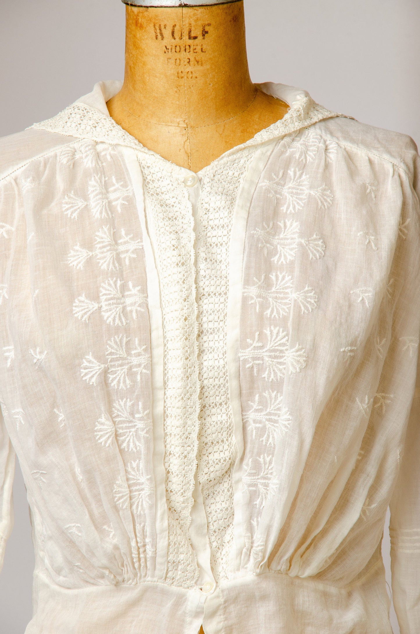 Edwardian Cotton Blouse White Batiste Embroidered Button Up Blouse