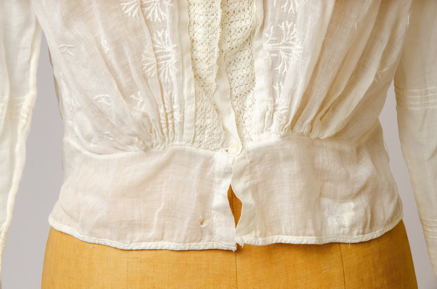 Edwardian Cotton Blouse White Batiste Embroidered Button Up Blouse