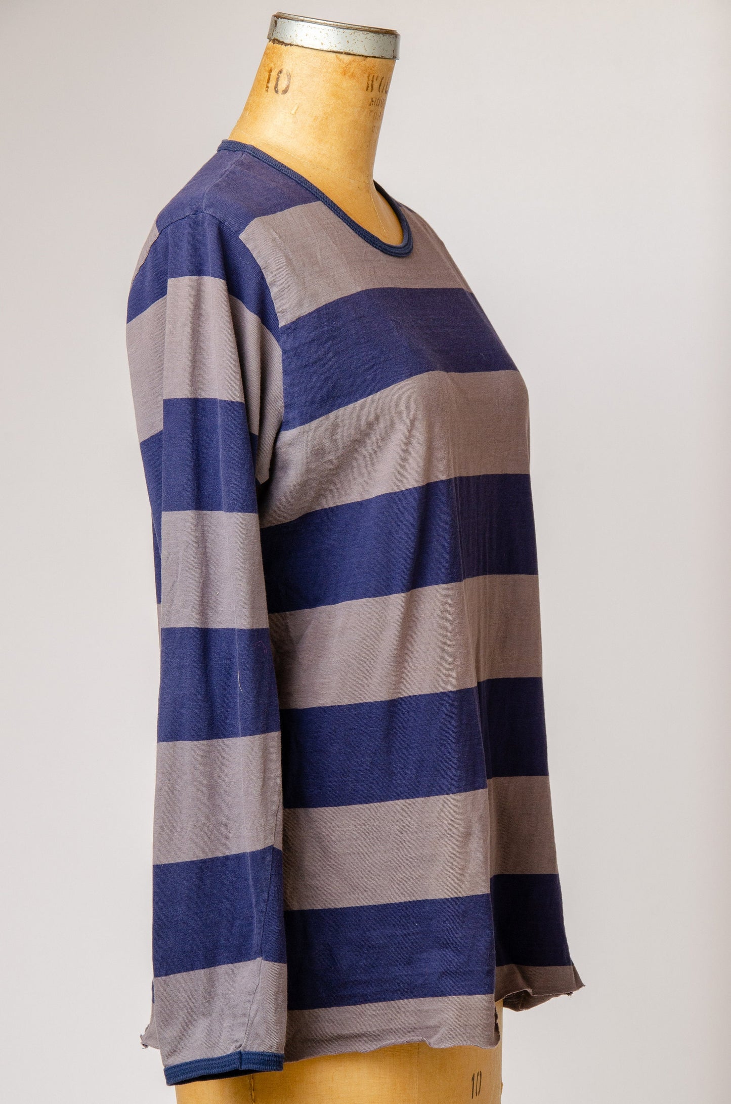 1970s Marimekko Stripe Blue and Grey Cotton Long Sleeve Shirt