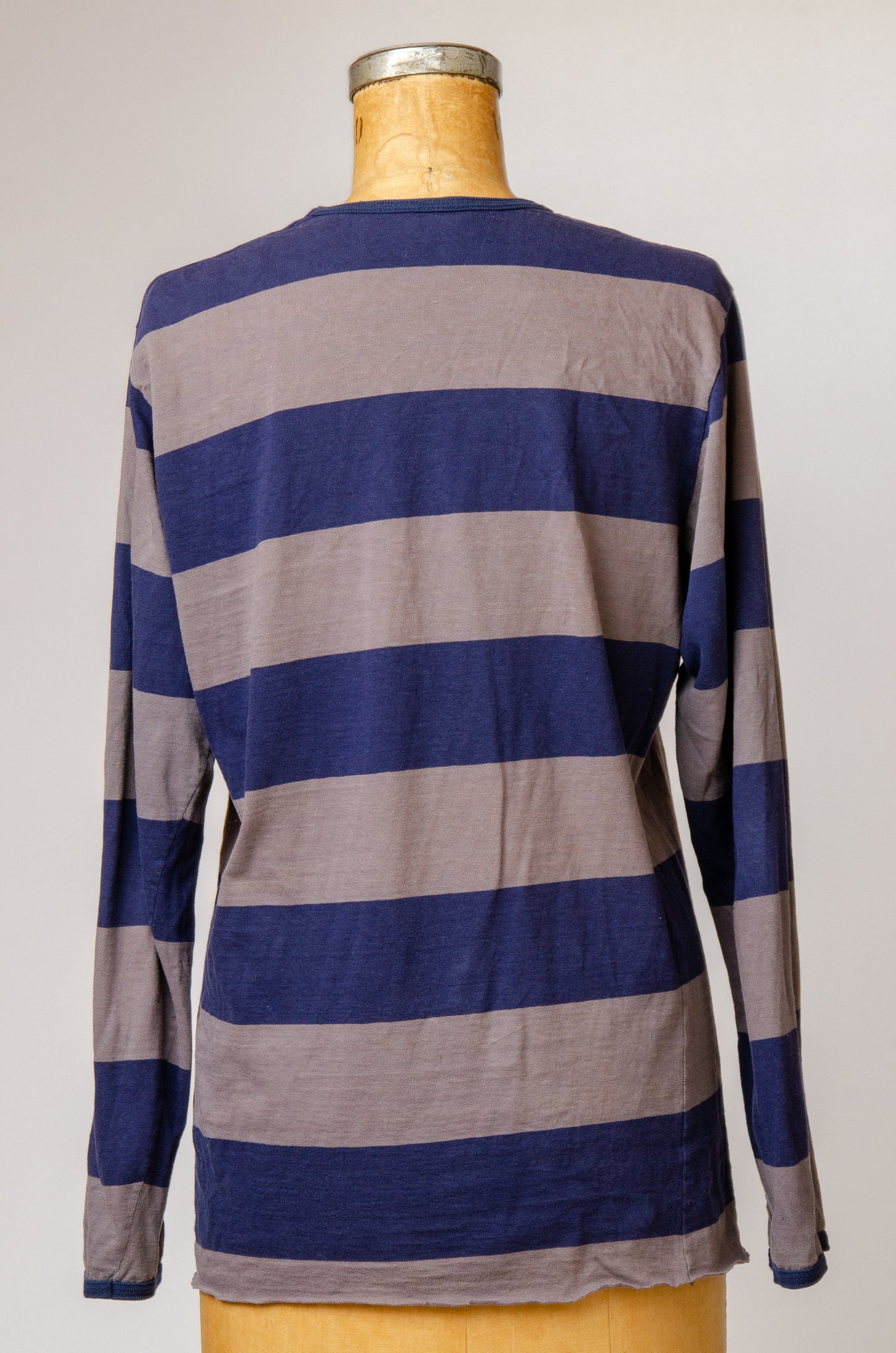 1970s Marimekko Stripe Blue and Grey Cotton Long Sleeve Shirt