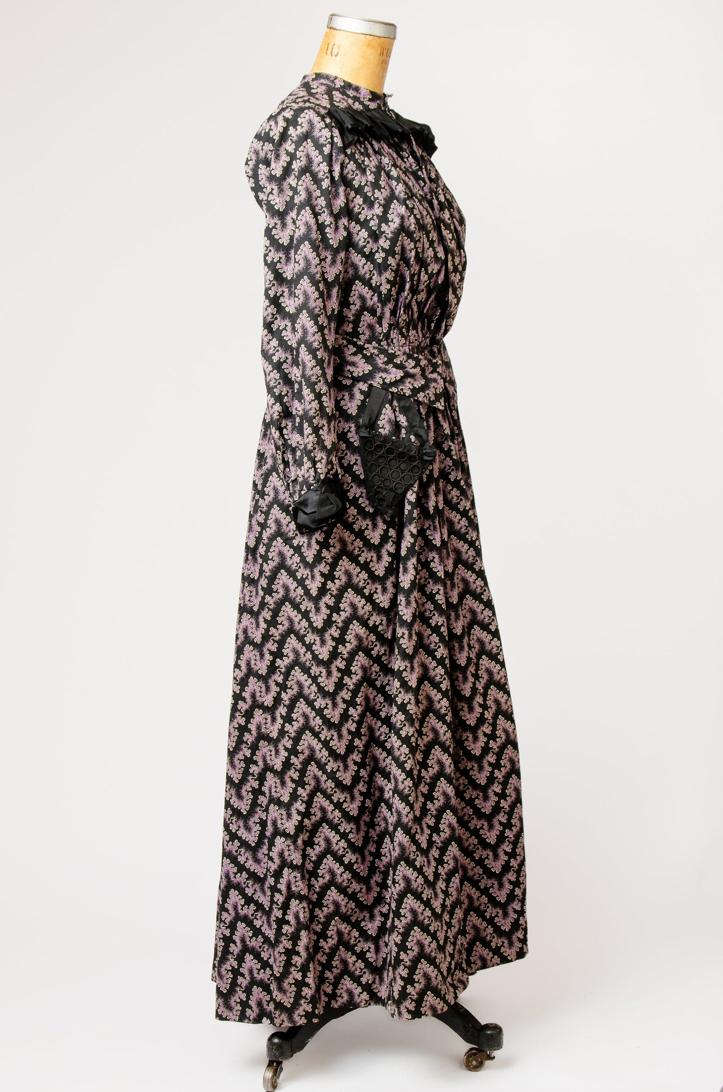 Edwardian Pioneer Dress Black and Lavender Cotton Folk Dress