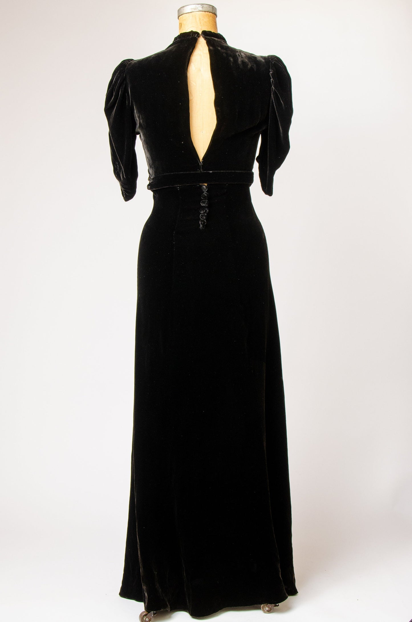 1940s Open Back Velvet Cocktail Dress Black Deco Formal Dress