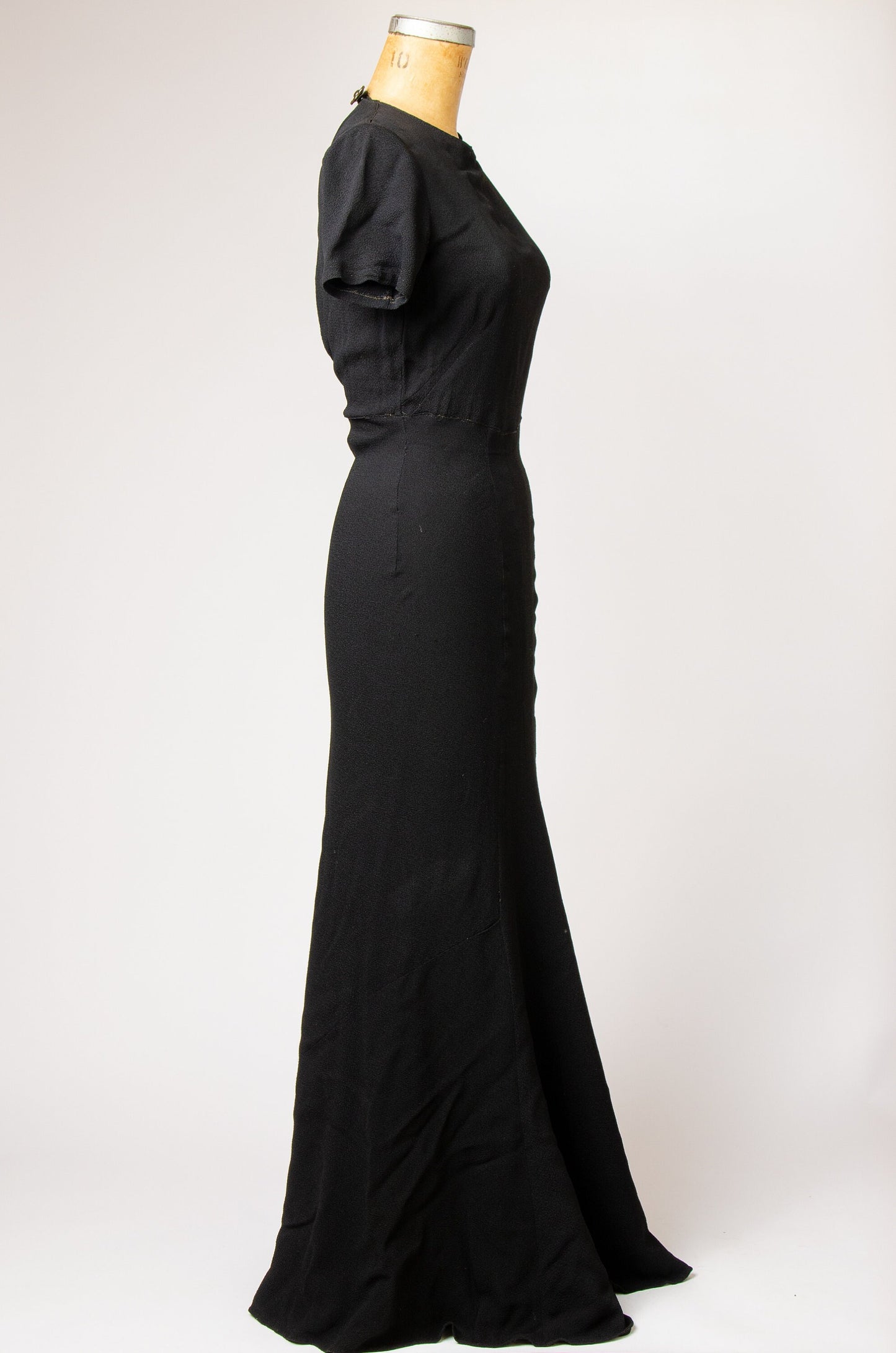 1940s Open Back Rayon Cocktail Dress Black Deco Formal Dress