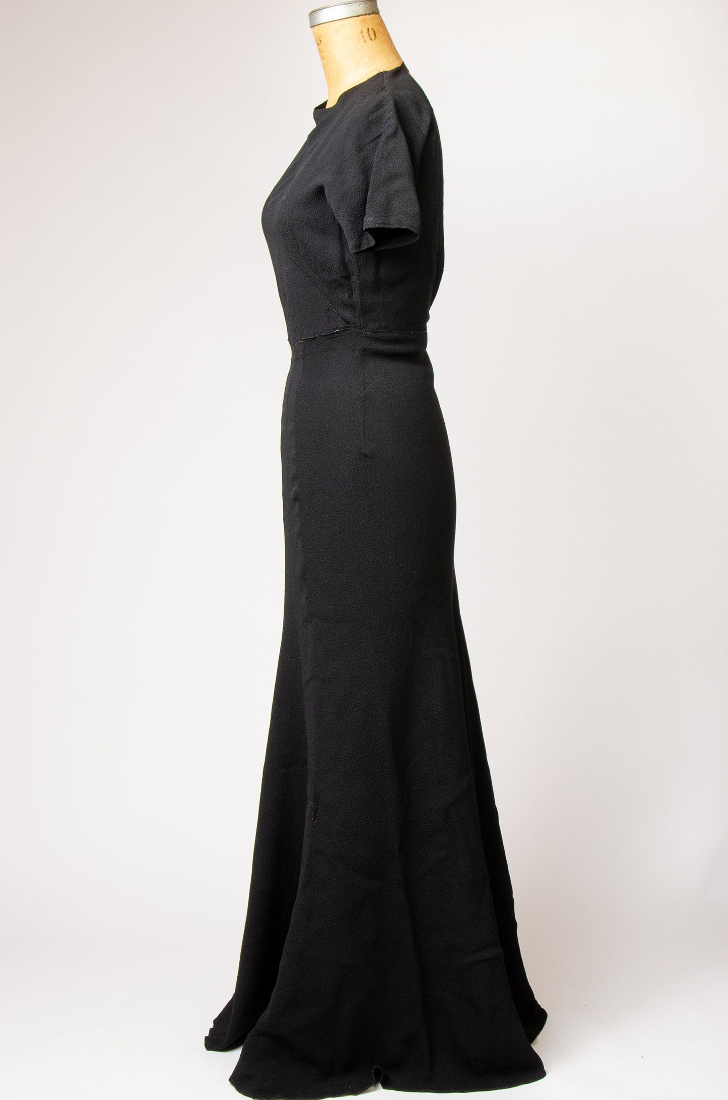 1940s Open Back Rayon Cocktail Dress Black Deco Formal Dress