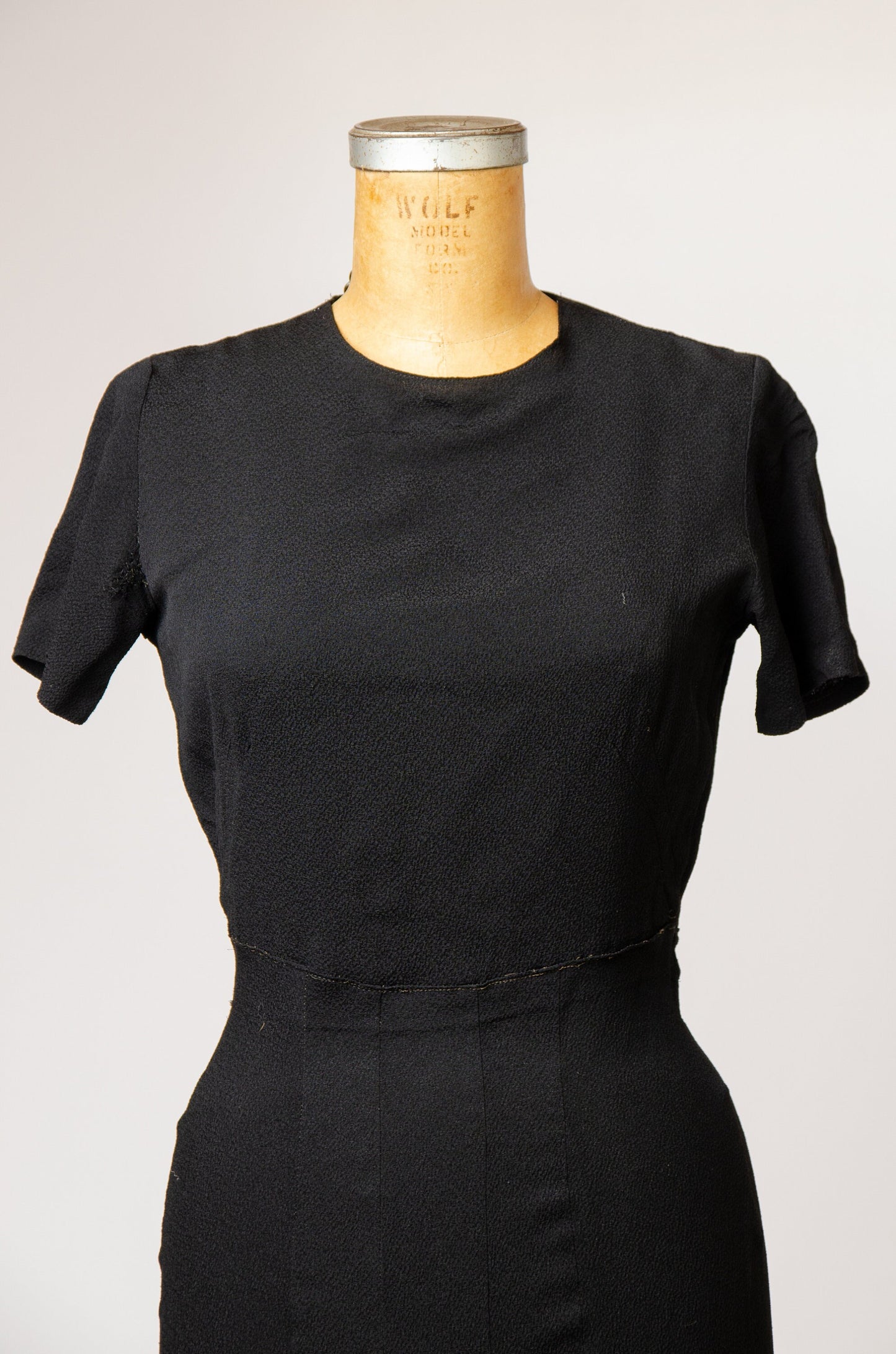 1940s Open Back Rayon Cocktail Dress Black Deco Formal Dress