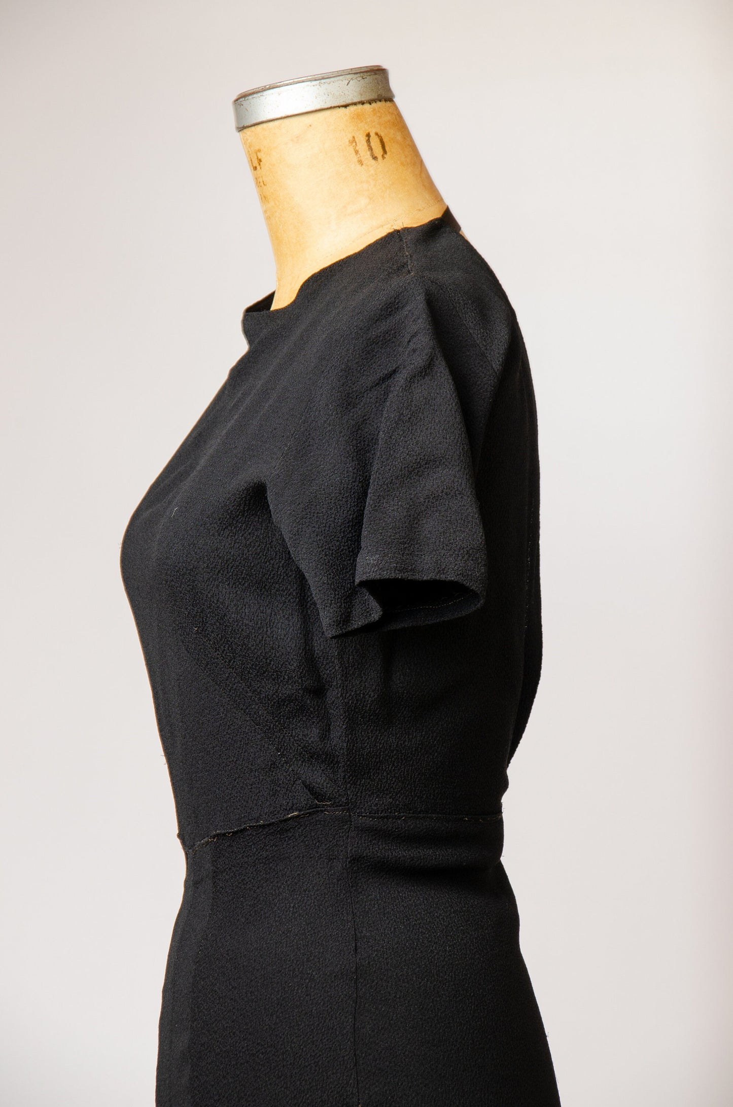 1940s Open Back Rayon Cocktail Dress Black Deco Formal Dress