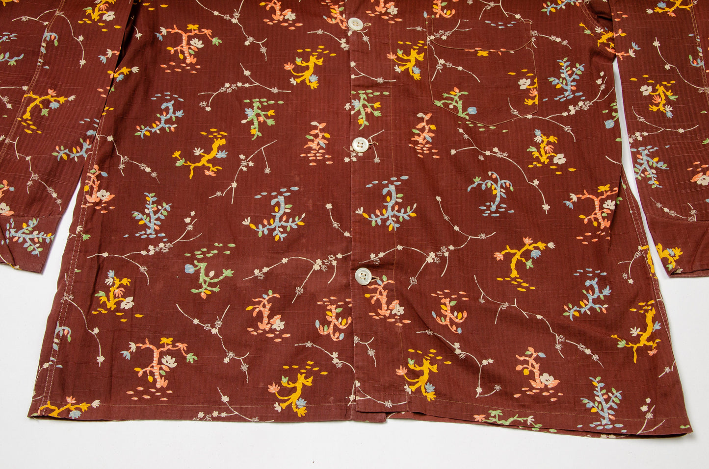 1940s Lounge Set Roos Bros Brown Floral Cotton Art Deco Pajama Set