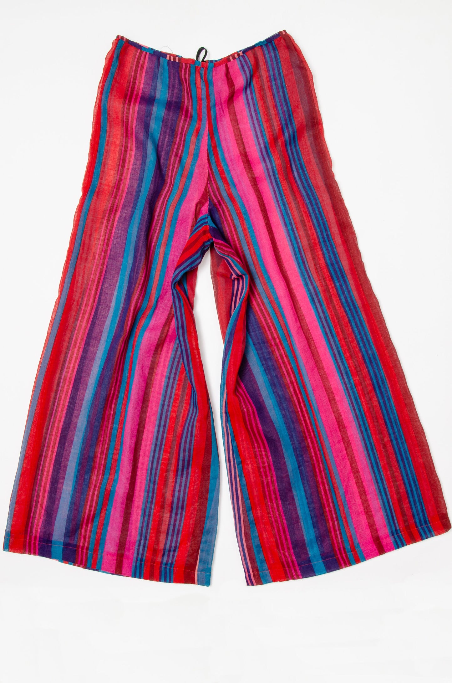 1970s Glam Wide Leg Striped Pants Sheer Cotton Belled Pants