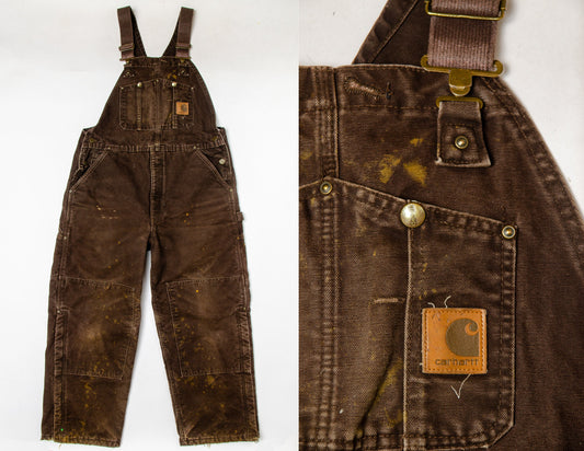 Vintage Distressed Carhartt Overalls Brown Cotton Denim Utility Overalls W 36