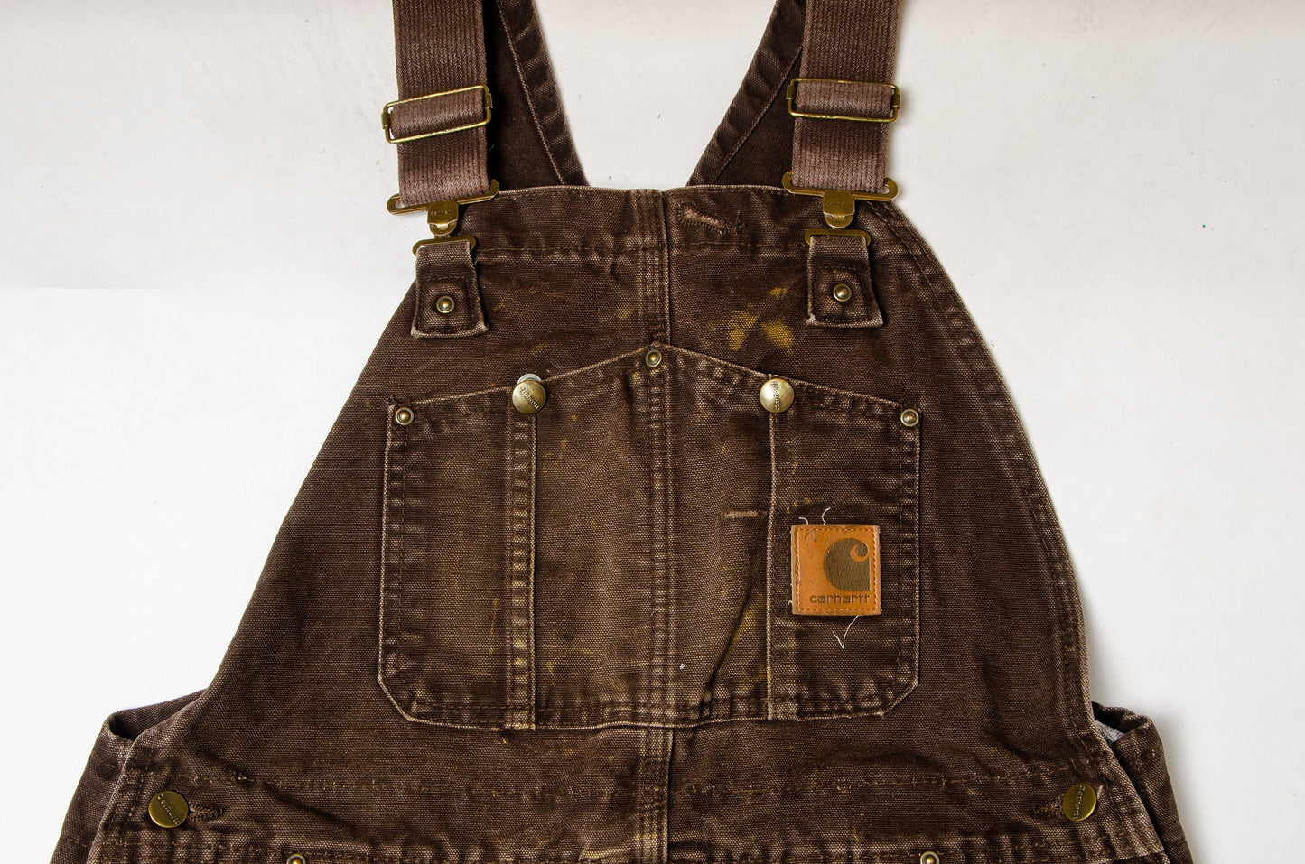 Vintage Distressed Carhartt Overalls Brown Cotton Denim Utility Overalls W 36