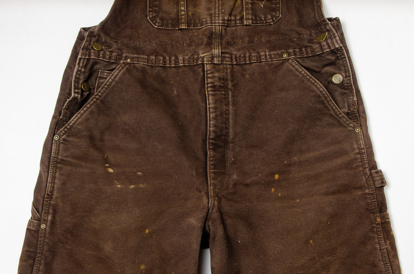 Vintage Distressed Carhartt Overalls Brown Cotton Denim Utility Overalls W 36