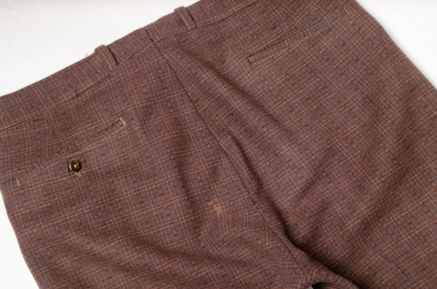 1950s Wool Plaid Work Pants Brown High Waisted Workwear Trousers 36 x 31