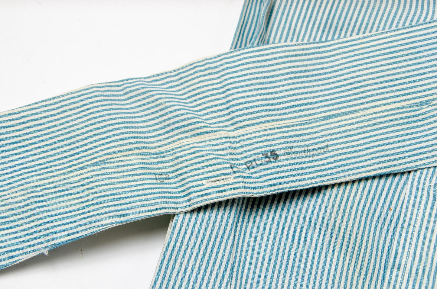 1910/1920 Side Gusset Collarless Shirt Van Heusen Sanforized Blue Pinstripe Cotton Dress Shirt