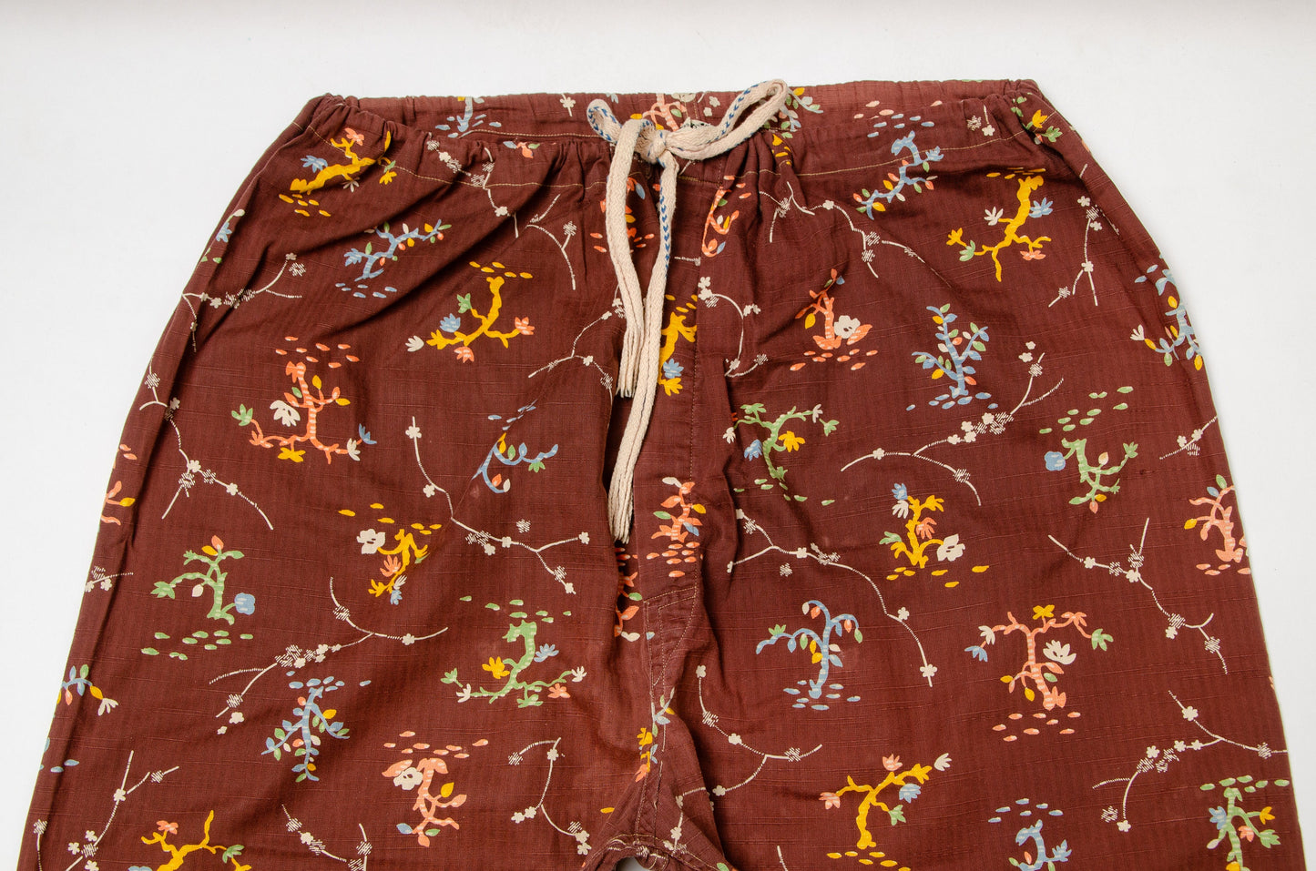 1940s Lounge Set Roos Bros Brown Floral Cotton Art Deco Pajama Set