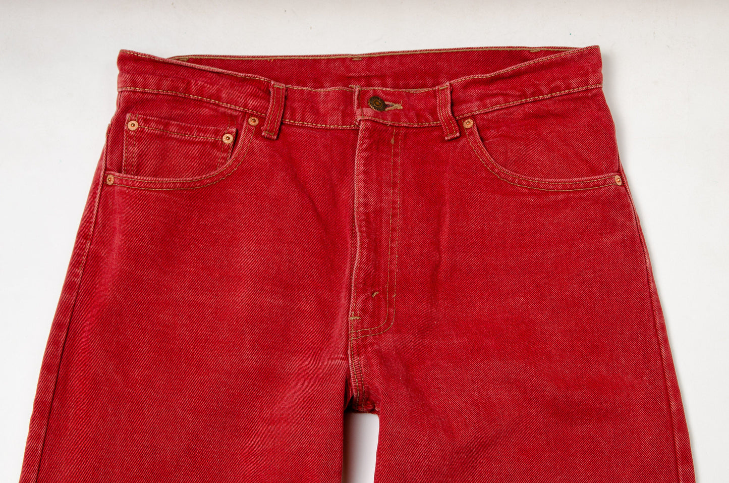 Vintage Levis 550 Red Denim High Waisted Button Fly Grunge Jeans 34 x 33