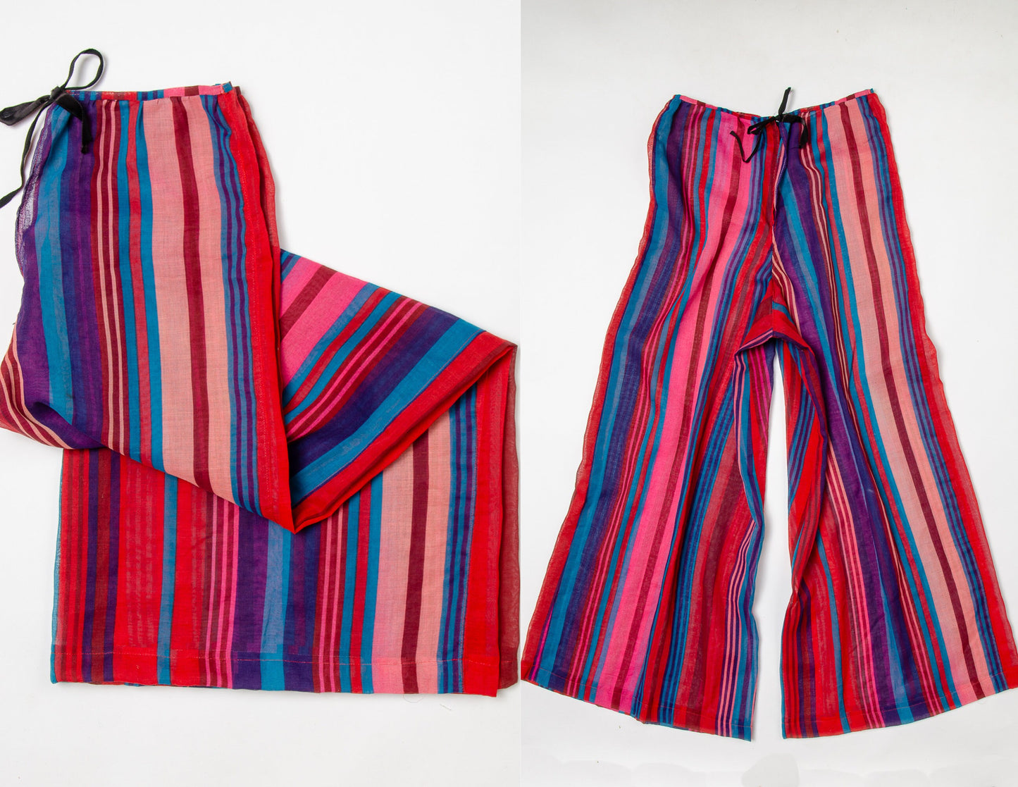 1970s Glam Wide Leg Striped Pants Sheer Cotton Belled Pants