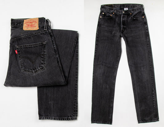 Vintage Levis 501 Black Denim Button Fly Jeans 30 x 33