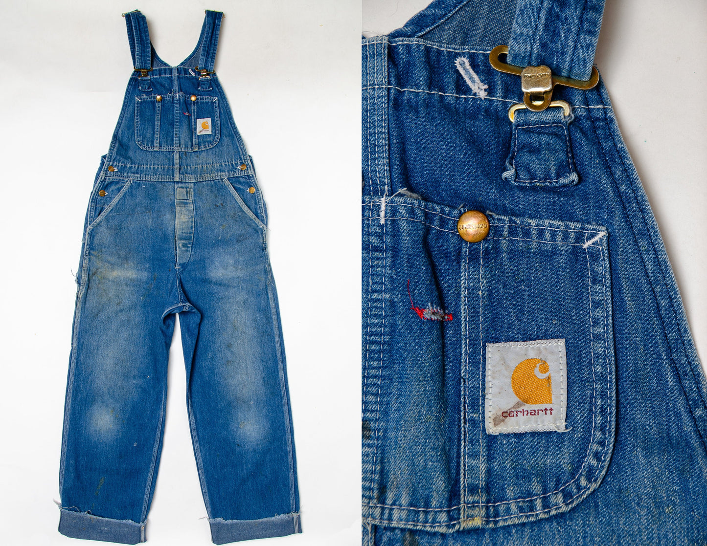 Vintage Carhartt Overalls Blue Cotton Denim Carpenter Utility Overalls W 31