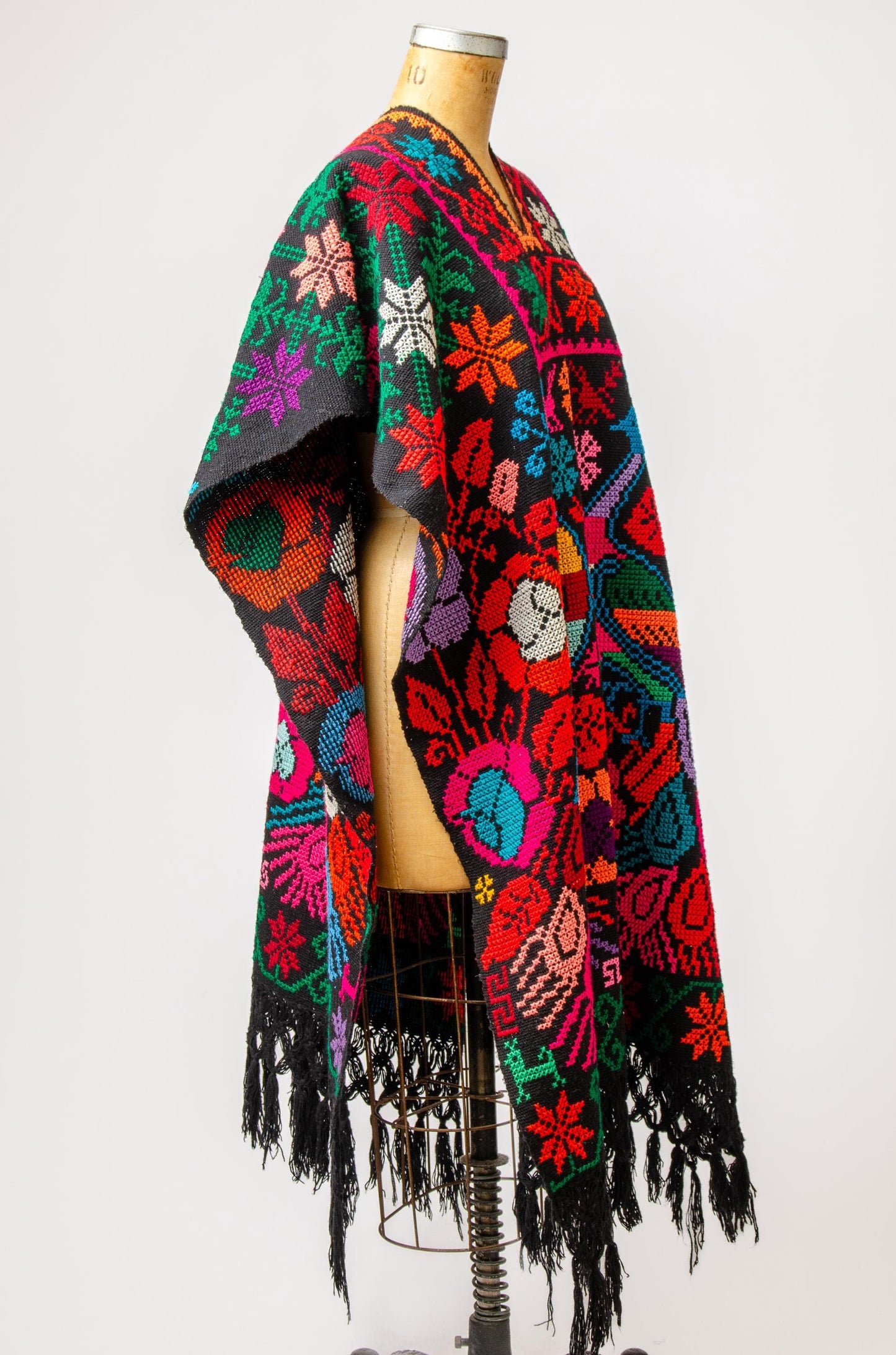 Vintage Peacock Embroidered Poncho Handwoven Bohemian Cape Jacket