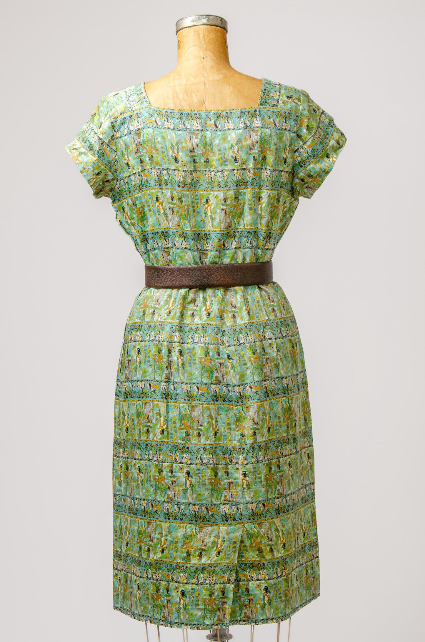 1940s Egyptian Novelty Dress Sateen Cotton Side Zip Dress