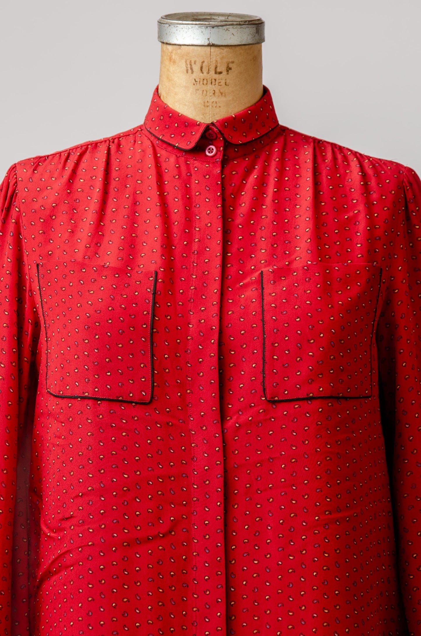 1980s Silk Shirt Dress Red Paisley Print Tunic Dress