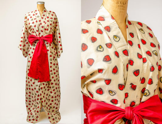 1920s Queen of Hearts Silk Kimono Traditional Long Robe Jacket