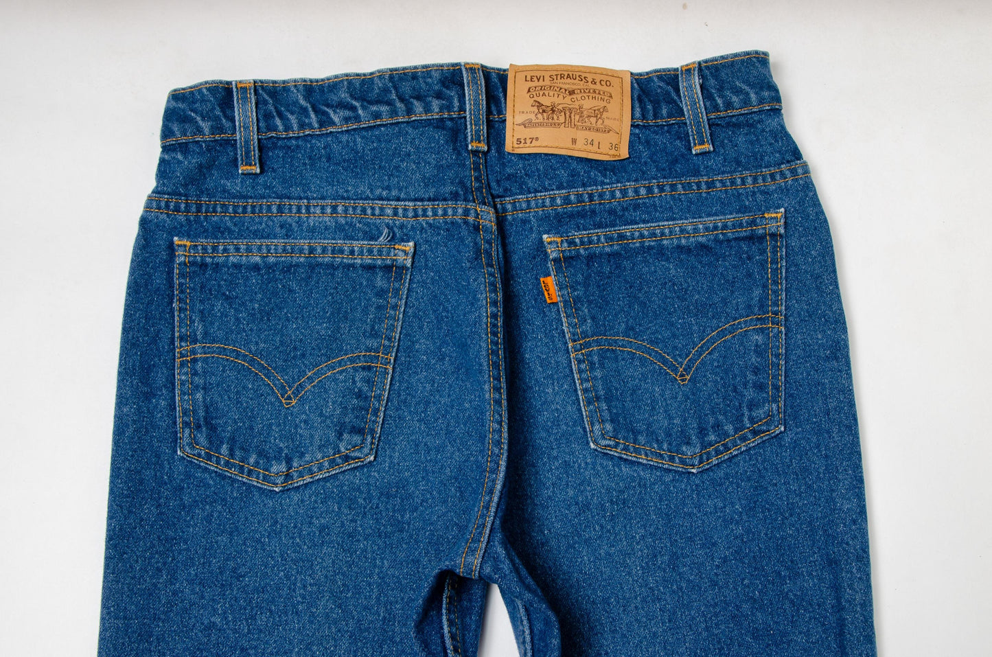 1980s Levis 517 Orange Tag USA Denim Dark Blue Jeans 33 x 31