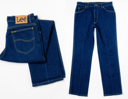 1970s Lee Riders Dark Blue Denim High Waisted Western Jeans 32 x 31