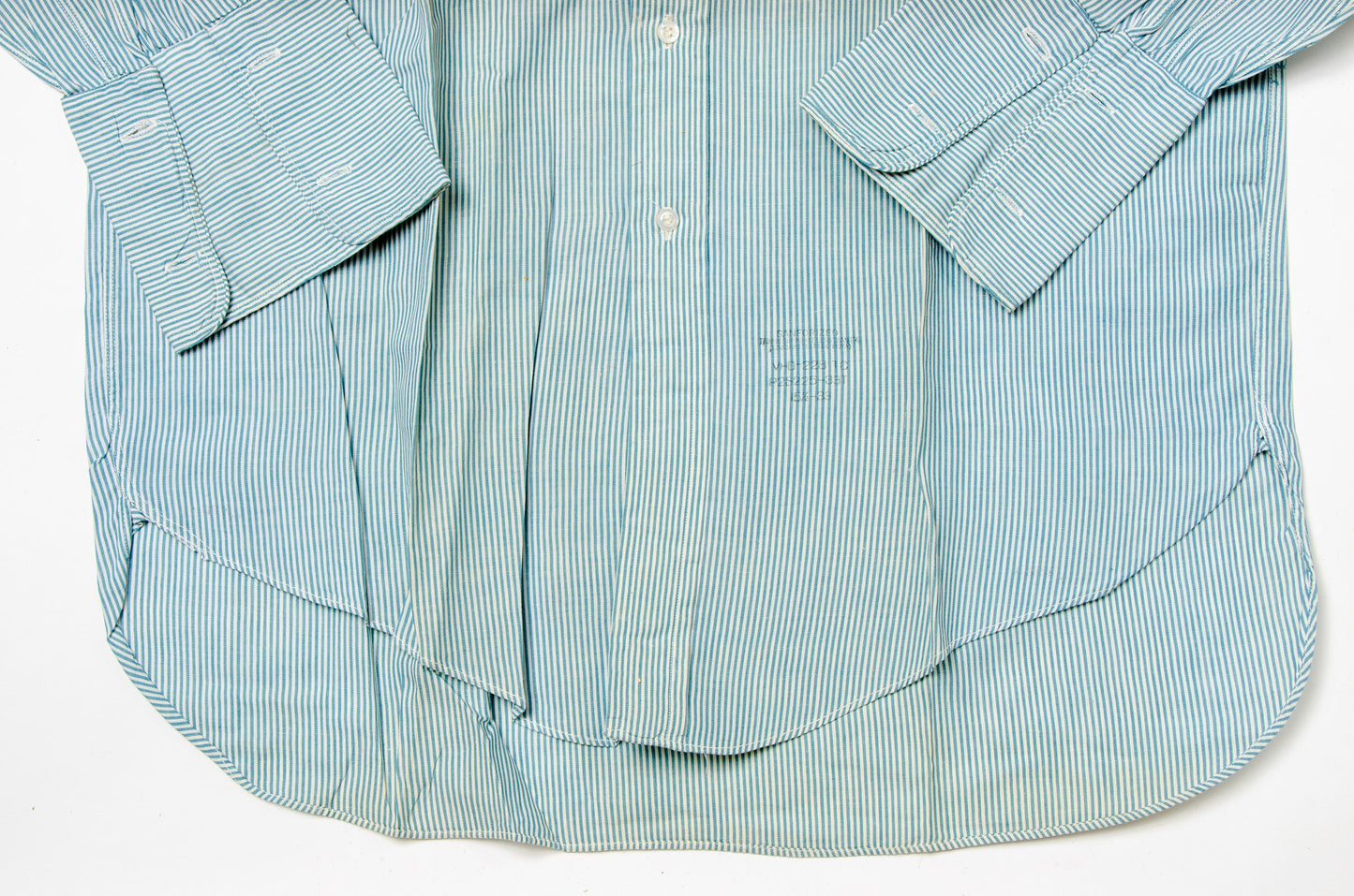 1910/1920 Side Gusset Collarless Shirt Van Heusen Sanforized Blue Pinstripe Cotton Dress Shirt