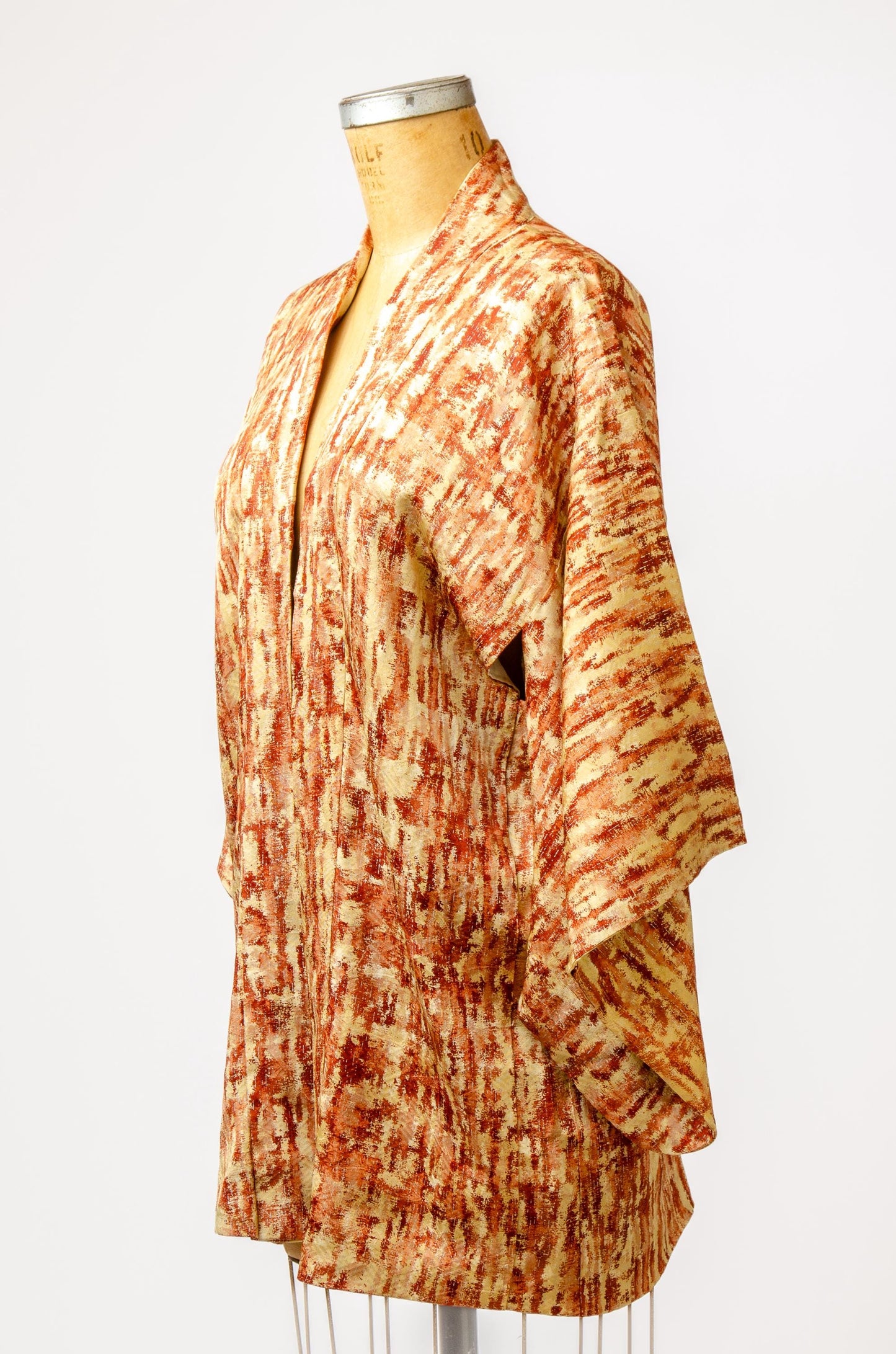 1940s Silk Brushstroke Kimono Burnt Orange Metallic Short Jacket