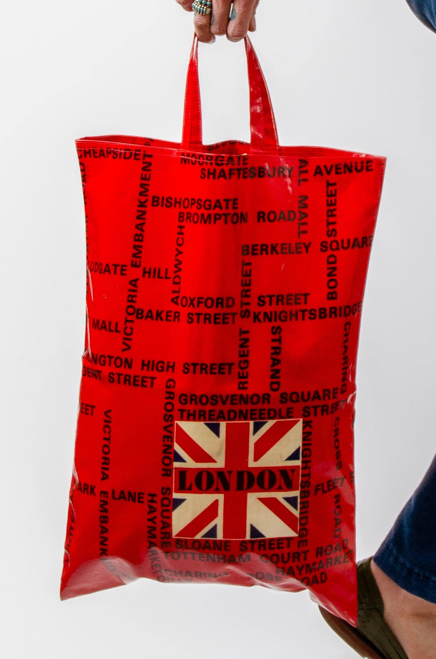 1960s London Tote Bag Pop Art Red and White Shopper Bag