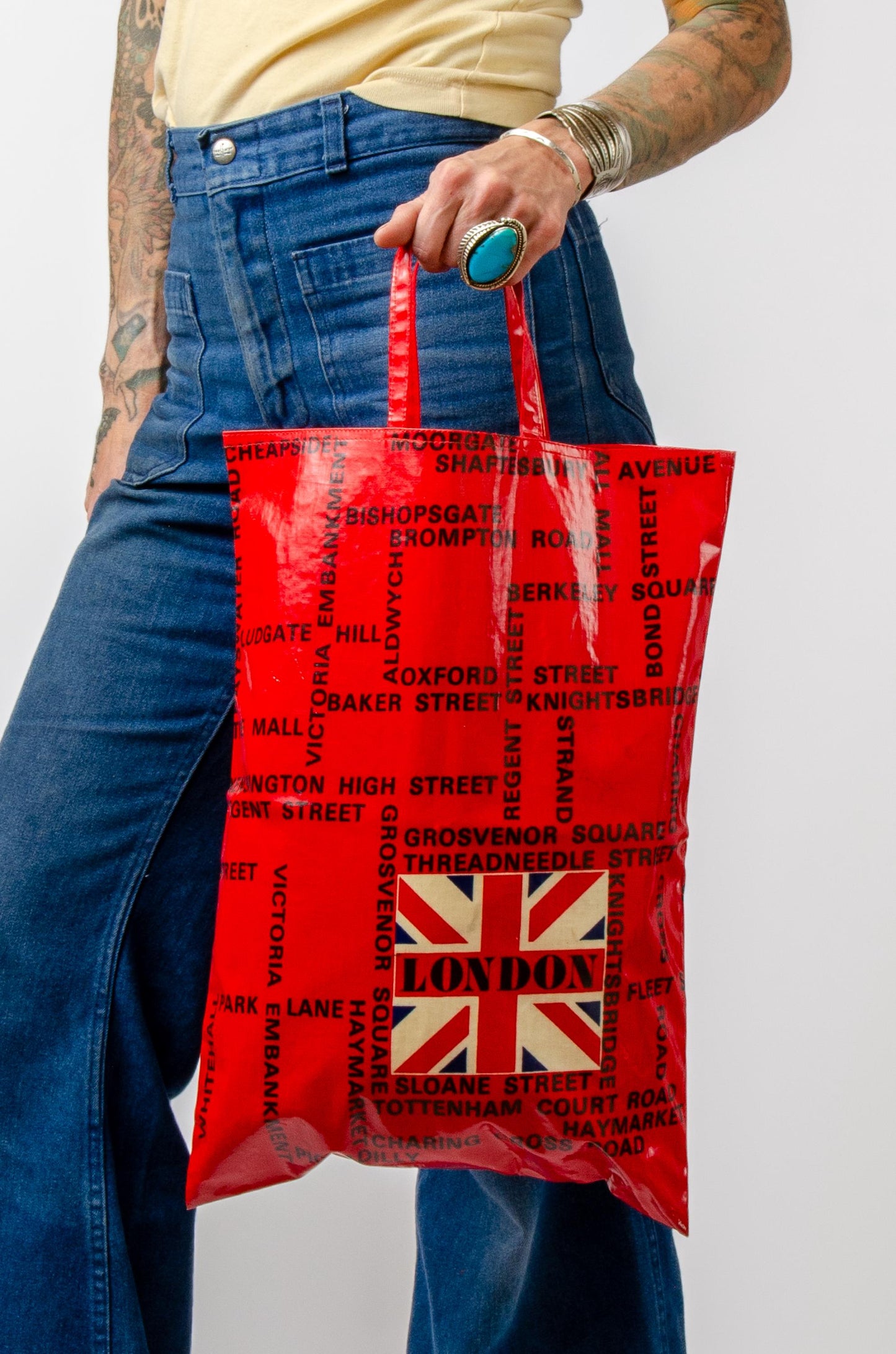 1960s London Tote Bag Pop Art Red and White Shopper Bag