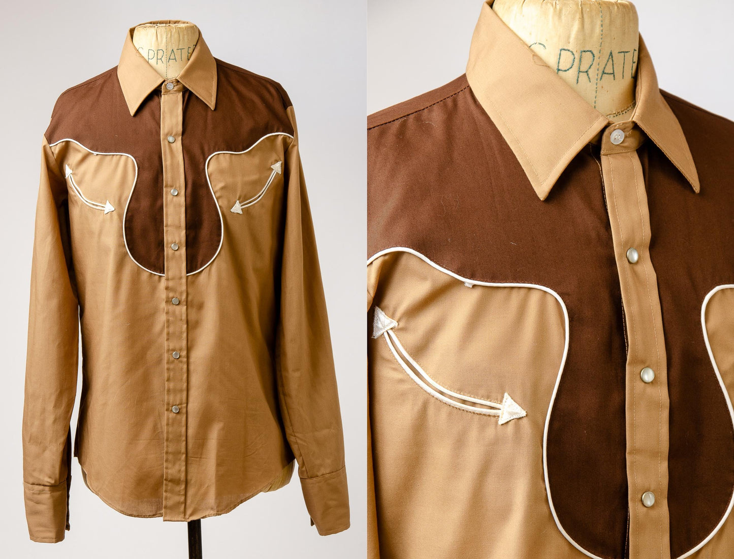 1970s Brown Two Tone Pearl Snap Western Shirt Mr Leggs Arrow Pocket